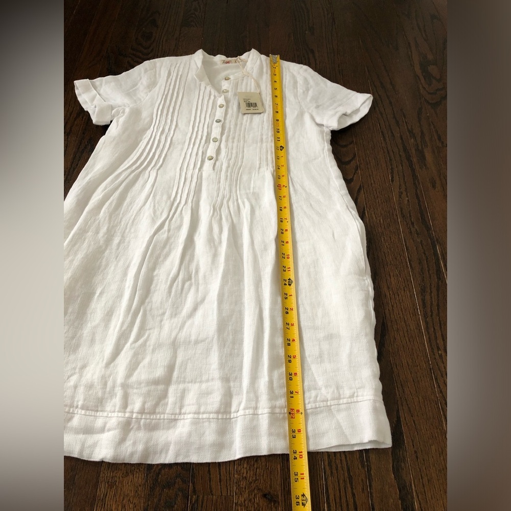 Faherty Women’s XS Gemina White 100% Linen Short-Sleeved Pleated Dress - NWT! - Picture 8 of 13